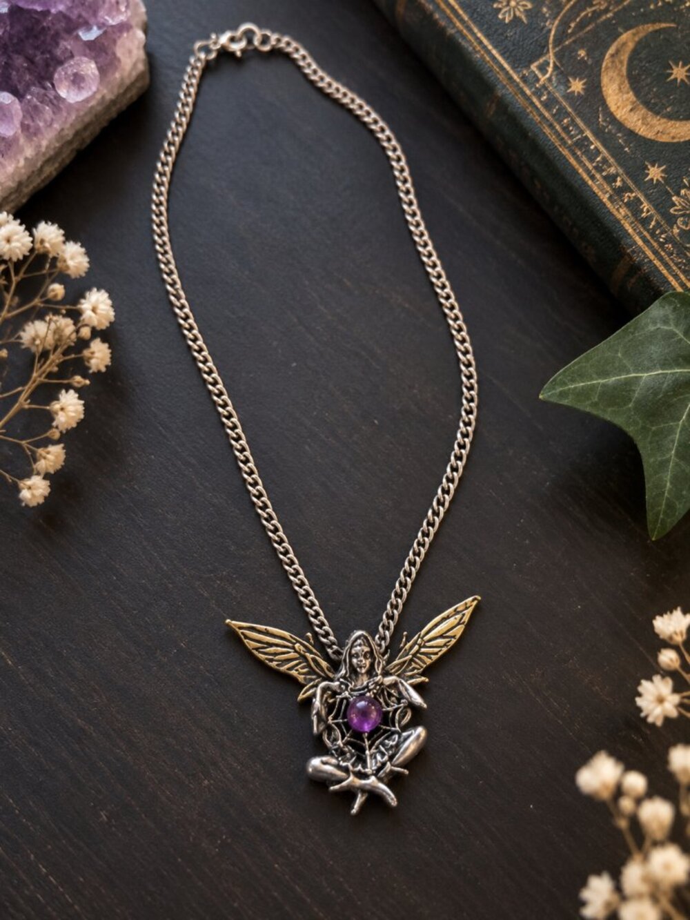 Fairycore Purple Crystal Fairy Pendant Necklace ✨